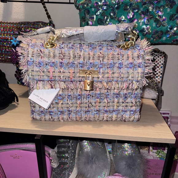 Kurt Geiger MEDIUM Tweed Chain Shoulder Bag –Gold Hardware-NWT 8”x10” - Picture 8 of 12